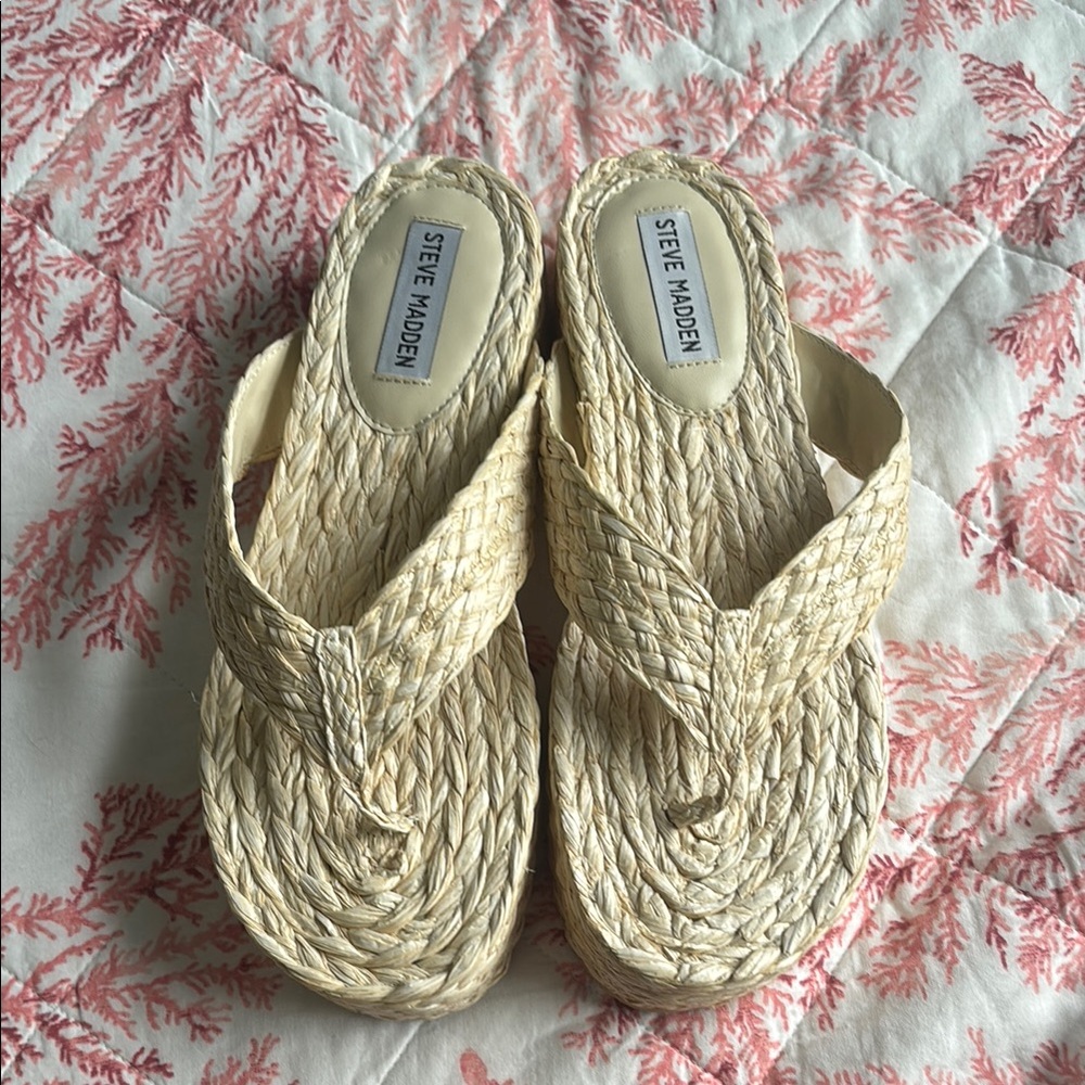 Steve Madden Natural Braided Wedge Flip Flops